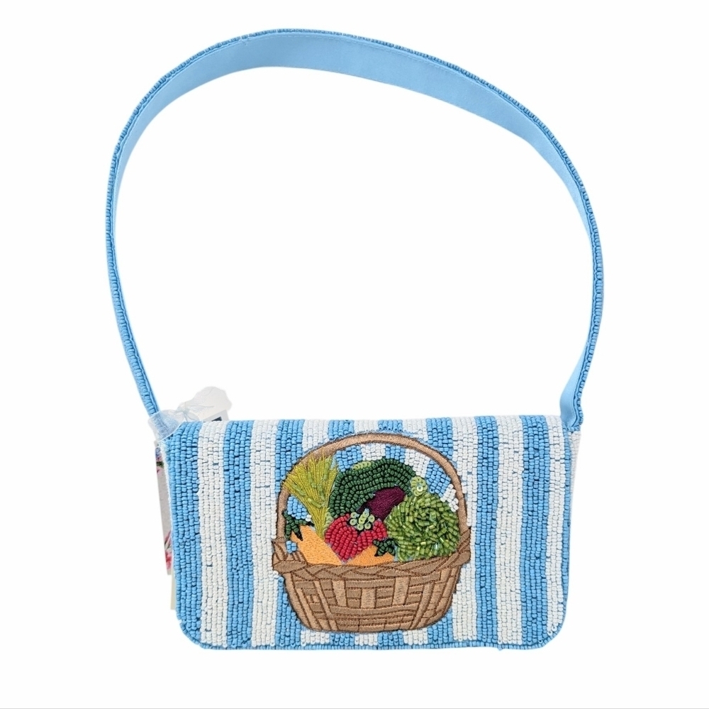 Viral TikTok Vegetable Basket Beaded Bag NWT Farmers Market Stripes
